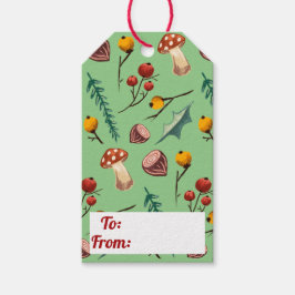 冬のキノコと葉の素朴クリスマス ギフトタグ