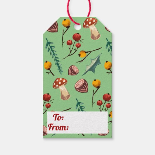冬のキノコと葉の素朴クリスマス ギフトタグ (正面)