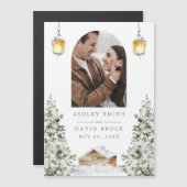 冬のキャビンの写真Dateマグネットを保存 マグネット招待状 (正面/裏面)