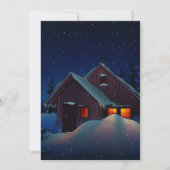 冬のキャビンの夜の雪景色 招待状 (正面)