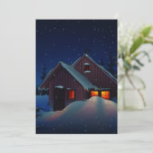 冬のキャビンの夜の雪景色 招待状 (スタンド正面)