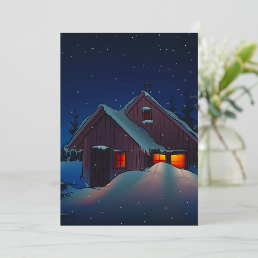 冬のキャビンの夜の雪景色 招待状