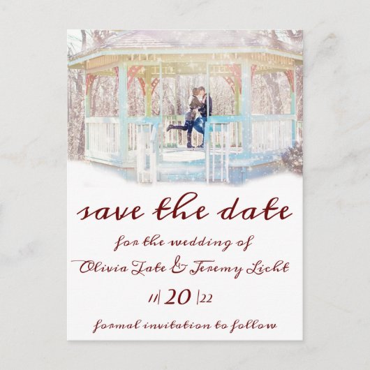 冬のキャンドルと雪の日付はがきを保存 ポストカード (正面)