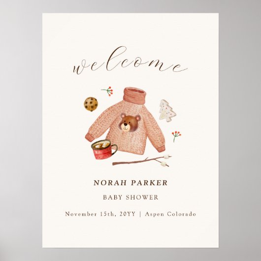 冬のキャンプ服ベビーシャワー歓迎サイン ポスター (正面)