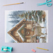 冬のキリストの小屋と鹿 薄葉紙 (クラフト)