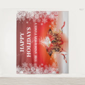 冬のギフトボックスサプライズ 雪の結晶 赤 白 ゴールド タペストリー (正面)