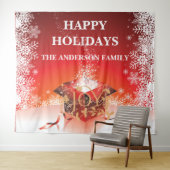 冬のギフトボックス驚きの雪のフレーク赤い白金ゴールド タペストリー (インサイチュ(横))