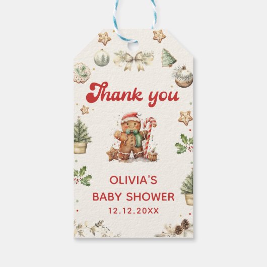 冬のギンガーブレッドクリスマスサンタベビーシャワー ギフトタグ (裏面)