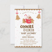 冬のギンガーブレッドココアとクッキー赤ちゃんシャワー 招待状 (正面)