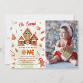 冬のギンガーブレッドハウスクリスマス1st誕生日 招待状 (正面)