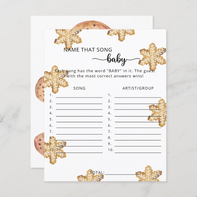 冬のクッキー – その曲の名前ベビーシャワーゲーム (正面/裏面)