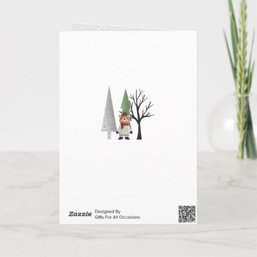 冬のクマと木クリスマスの写真を折り畳んだ シーズンカード (裏面)