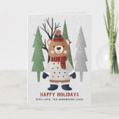 冬のクマと木クリスマスの写真を折り畳んだ シーズンカード (正面)