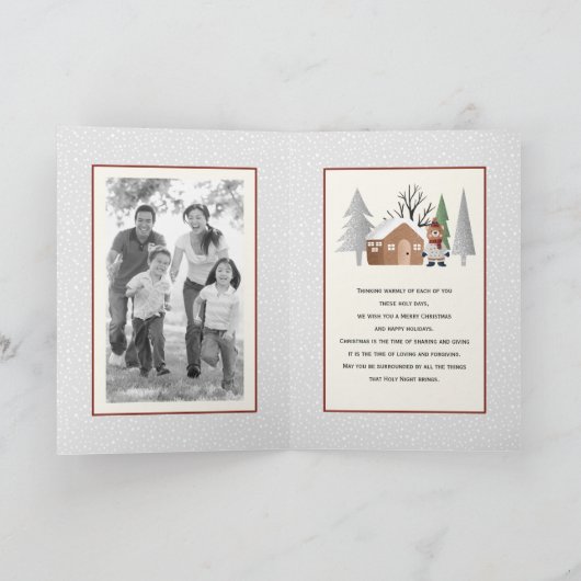 冬のクマと木クリスマスの写真を折り畳んだ シーズンカード (内部)