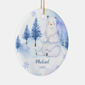 冬のクマのアーティックス動物の青い雪の山 セラミックオーナメント (右)