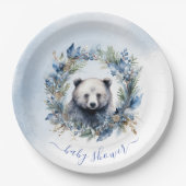 冬のクマの水の色ベビーシャワー ペーパープレート (正面)