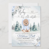 冬のクマの男の子 寒いよ 外へ ご招待 招待状 (正面)