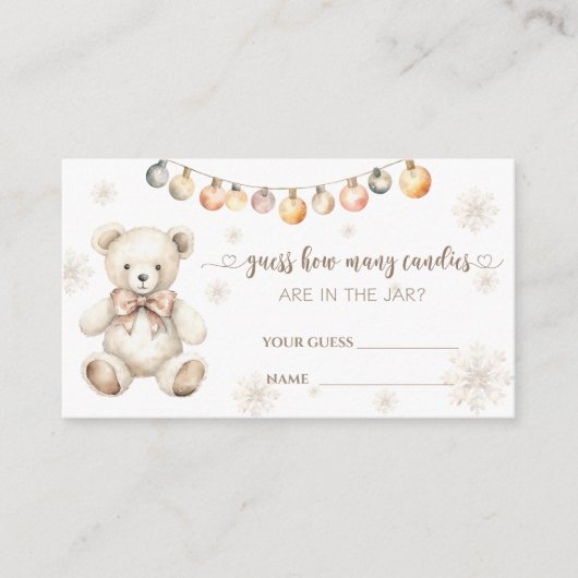 冬のクマの赤ちゃんシャワーは、キャンディーの数を推測 エンクロージャーカード (正面)
