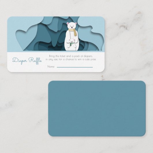 冬のクマ男の子の赤ちゃんシャワーおむつラッフル エンクロージャーカード (正面/裏面)