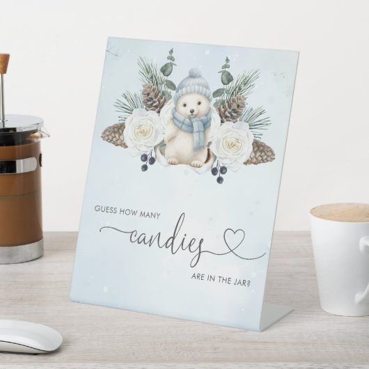 冬のクマ男の子の赤ちゃんシャワー推測いくつのゲーム 台座サイン (インサイチュ)