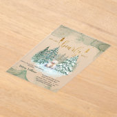 冬のクマ真珠のように待つ赤ちゃんシャワー アクリル招待状 (レイダウン)