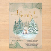 冬のクマ真珠のように待つ赤ちゃんシャワー アクリル招待状 (正面)