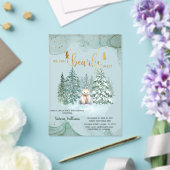 冬のクマ真珠のように待つ赤ちゃんシャワー アクリル招待状 (インサイチュ (ウェディング))