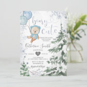 冬のクマ赤ちゃんシャワー森の雪片バルーン 招待状 (スタンド正面)