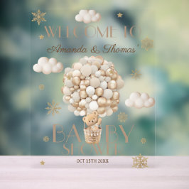 冬のクマ赤ちゃんシャワー歓迎サイン アクリルサイン