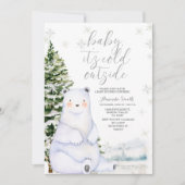 冬のクマ アーティック 雪の結晶 木 赤ちゃんの歓迎会 招待状 (正面)