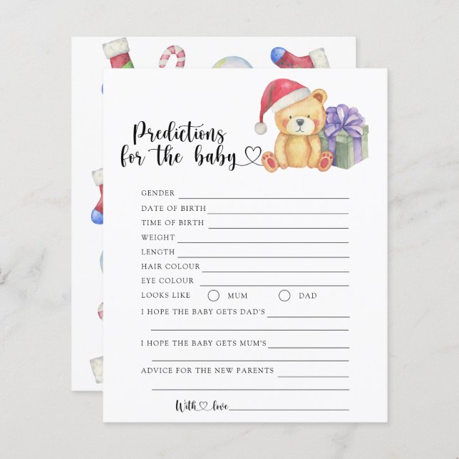 冬のクマ – ベビー予測とアドバイス (正面/裏面)