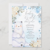 冬のクマArtics動物の白い花の赤ちゃんシャワー 招待状 (正面)