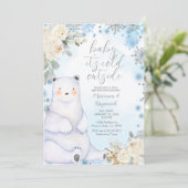 冬のクマArtics動物の白い花の赤ちゃんシャワー 招待状 (スタンド正面)