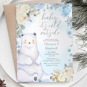 冬のクマArtics動物の白い花の赤ちゃんシャワー 招待状