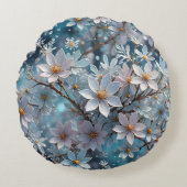 冬のクリスタル霜の桜花の丸い枕 ラウンドクッション (正面)