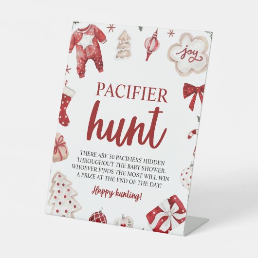 冬のクリスマスおしゃぶり狩りベビーシャワーゲーム 台座サイン (正面)