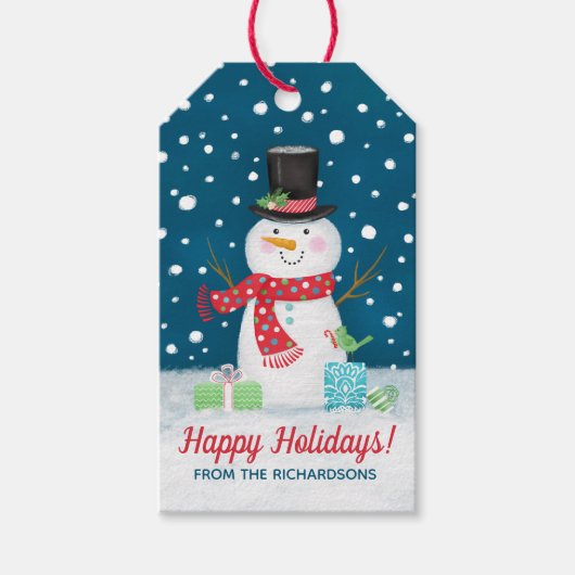 冬のクリスマスかわいい雪だるま ギフトタグ (正面)