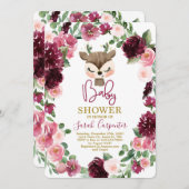 冬のクリスマスかわいい鹿の赤ちゃんシャワーガール 招待状 (正面/裏面)