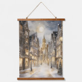 冬のクリスマスに雪が降った都市 吊り下げ型タペストリー (正面)