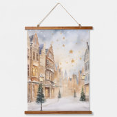 冬のクリスマスに雪が降った都市 吊り下げ型タペストリー (正面2)