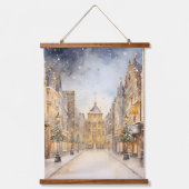 冬のクリスマスに雪が降った都市 吊り下げ型タペストリー (正面3)