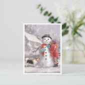 冬のクリスマスに雪だるまにキスする シーズンポストカード (スタンド正面)