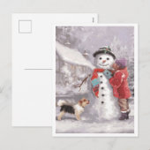 冬のクリスマスに雪だるまにキスする シーズンポストカード (正面/裏面)