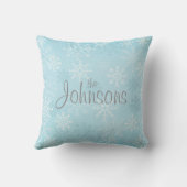 冬のクリスマスに雪を降らせるブルースノーフレーク クッション (裏面)