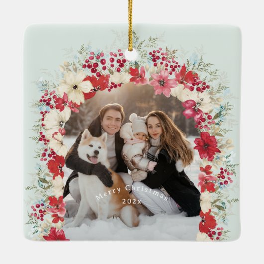 冬のクリスマスの休日2写真1stクリスマス セラミックオーナメント (裏面)