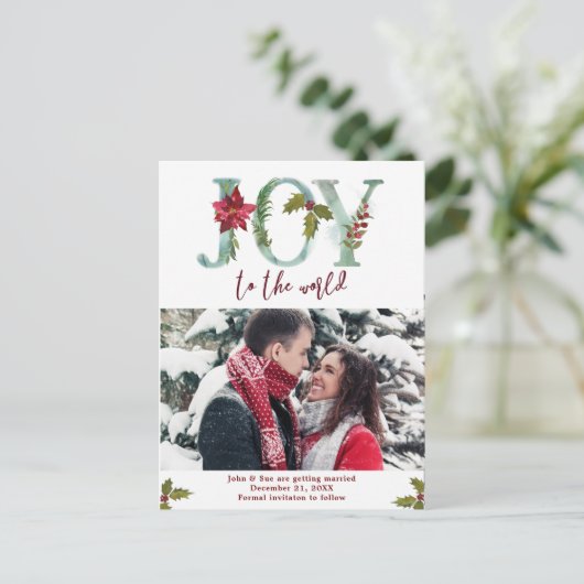 冬のクリスマスの写真の保存日付の郵便はがき 案内ポストカード (スタンド正面)