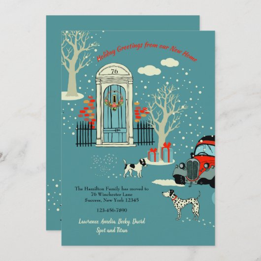 冬のクリスマスの前扉の引っ越し案内 招待状 (正面/裏面)
