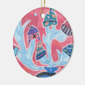 冬のクリスマスの多くの帽子を身に着けているトナカイ セラミックオーナメント (左)