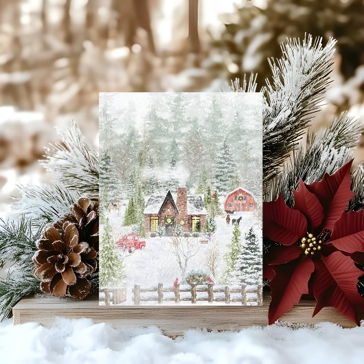 冬のクリスマスの山小屋の風景 カード