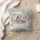 冬のクリスマスの山小屋の風景 クッション (ブランケット)